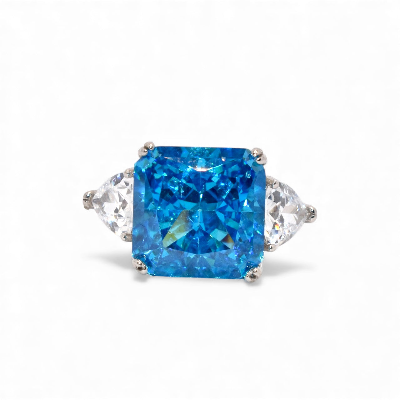 Ice Stone Sapphire Coloured Cushion Cut Ring