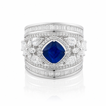 Sapphire Coloured Cushion Cut Cocktail Ring