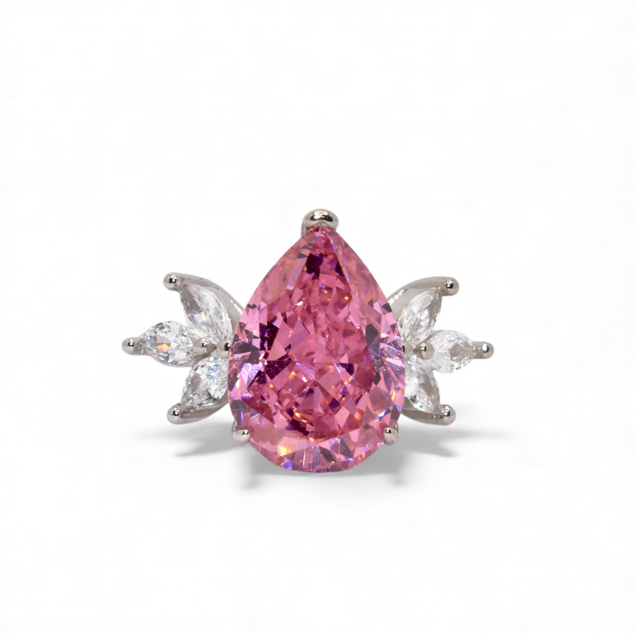 Ice Stone Pink Coloured Pear Shape Ring