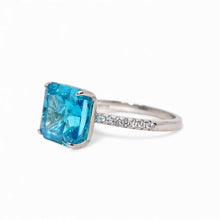 Ice Stone Aquamarine Coloured Cushion Cut Ring