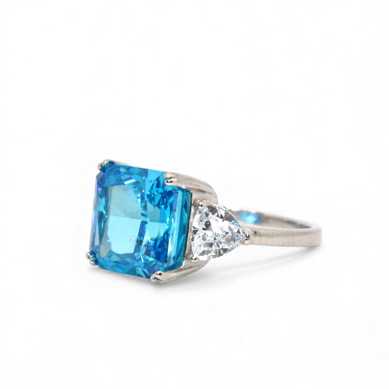 Ice Stone Sapphire Coloured Cushion Cut Ring