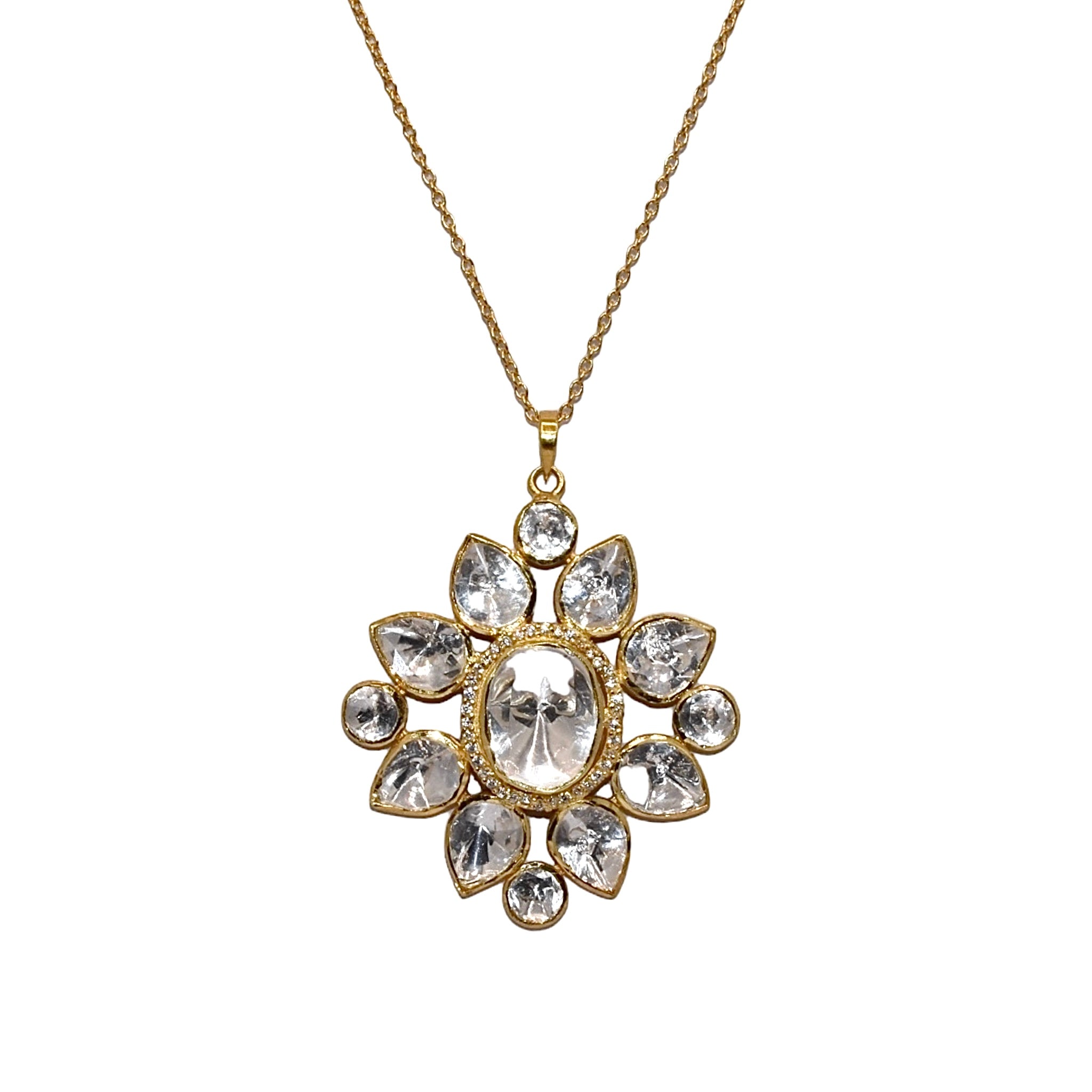 Gold Plated Moissanite Oval Chain Pendant