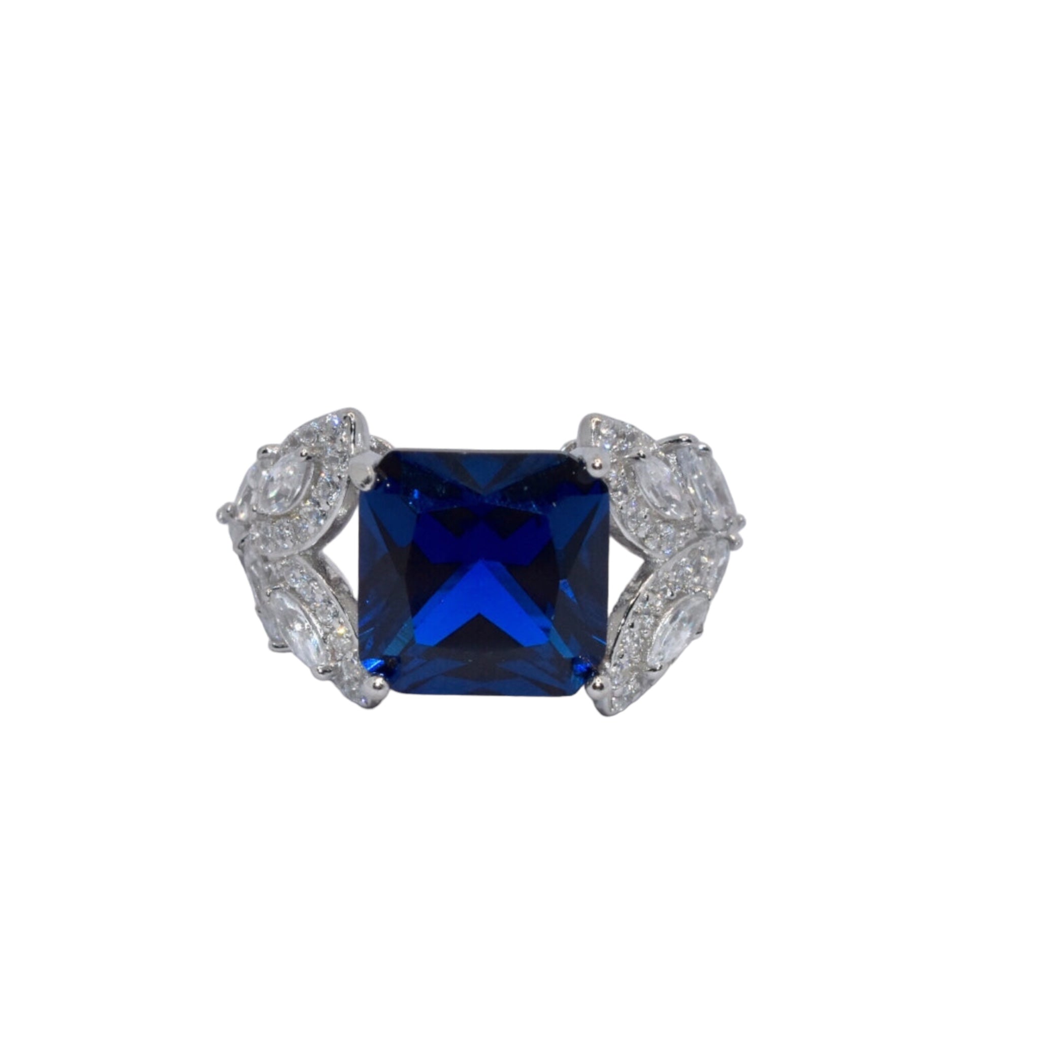 Sapphire Coloured Cushion Cut Ring