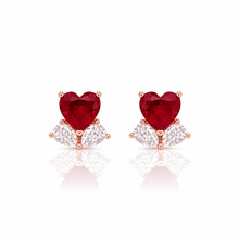 Rose Gold Ruby Coloured Heart Studs