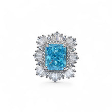 Aquamarine Coloured Emerald Cut Ice Stone Ring