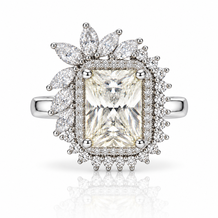 Flower Emerald Cut Ring