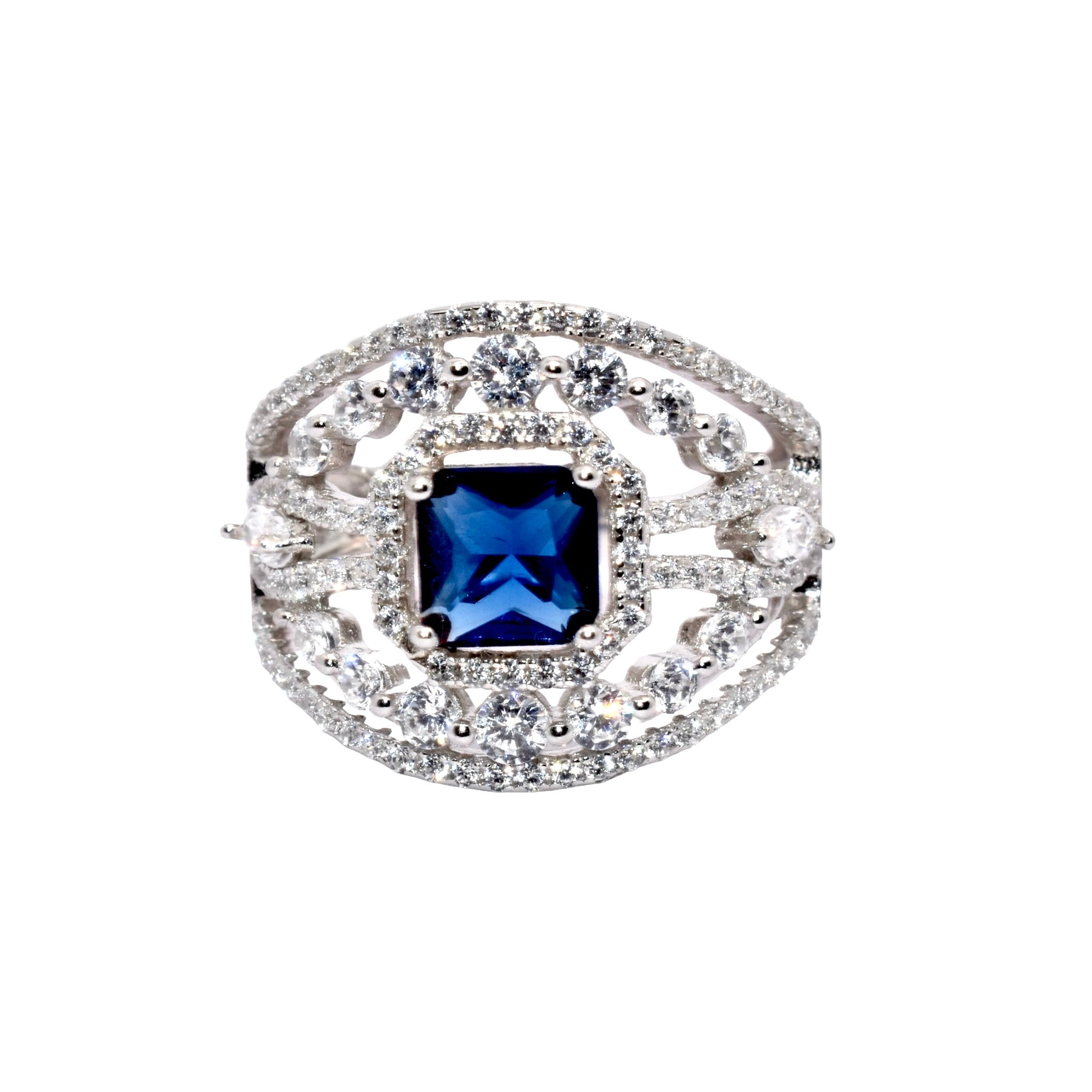 Sapphire Coloured Cushion Cocktail Ring