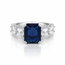 Sapphire Coloured Emerald Cut Ring