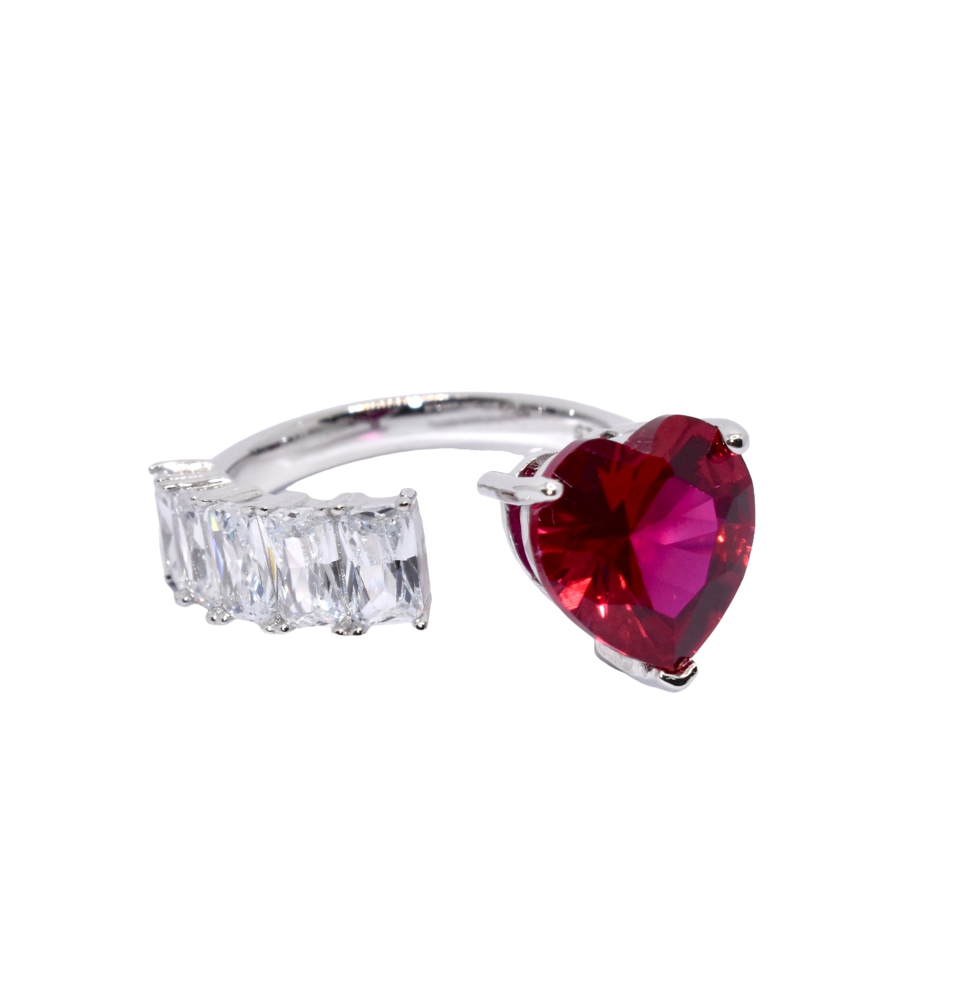 Adjustable Ruby Coloured Heart Ring