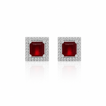Halo Ruby Coloured Cushion Cut Studs