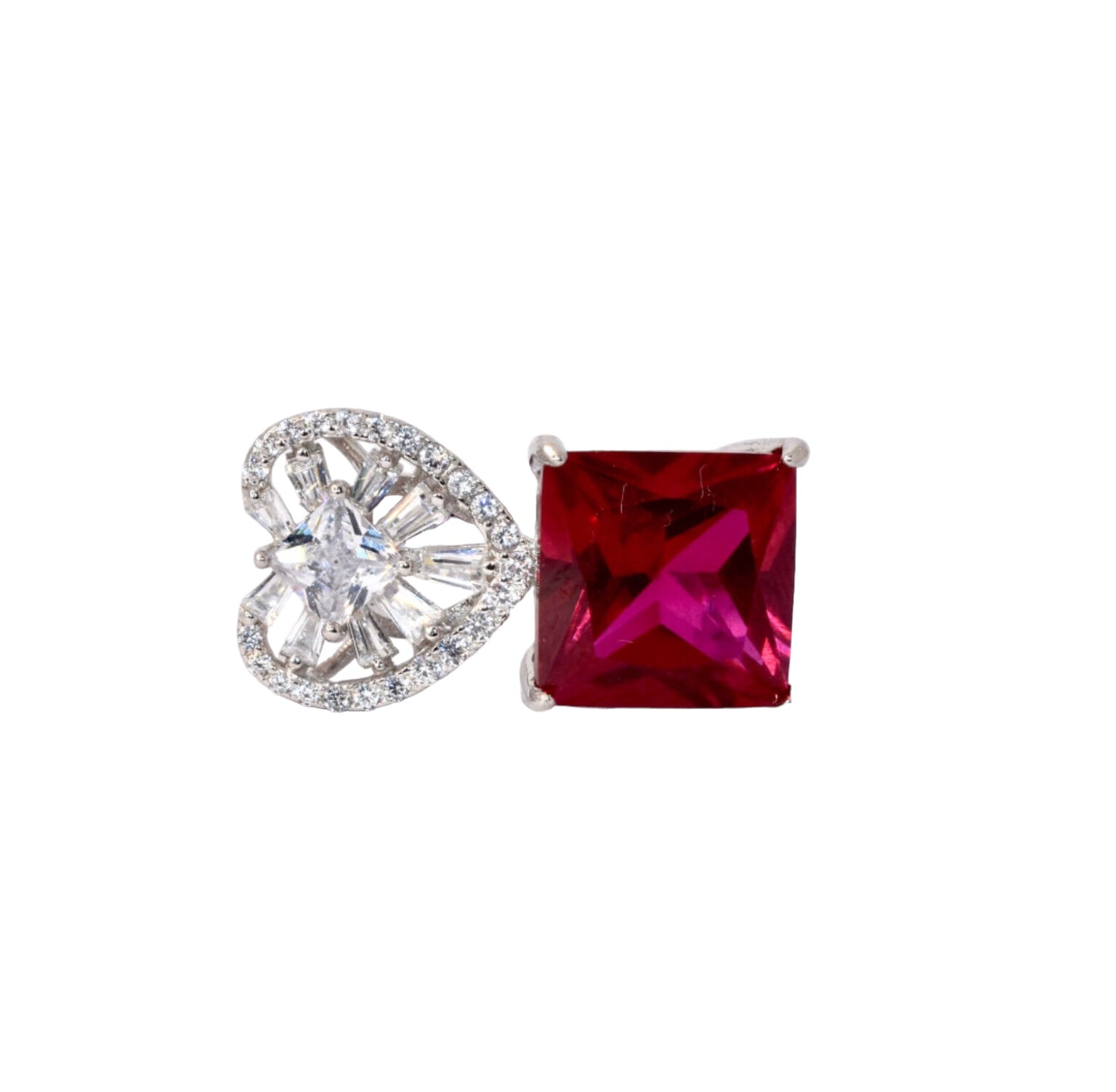 Ruby Coloured Cushion & Heart Shape Ring