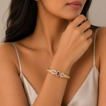 Gold Coloured Ruby Emerald Bracelet
