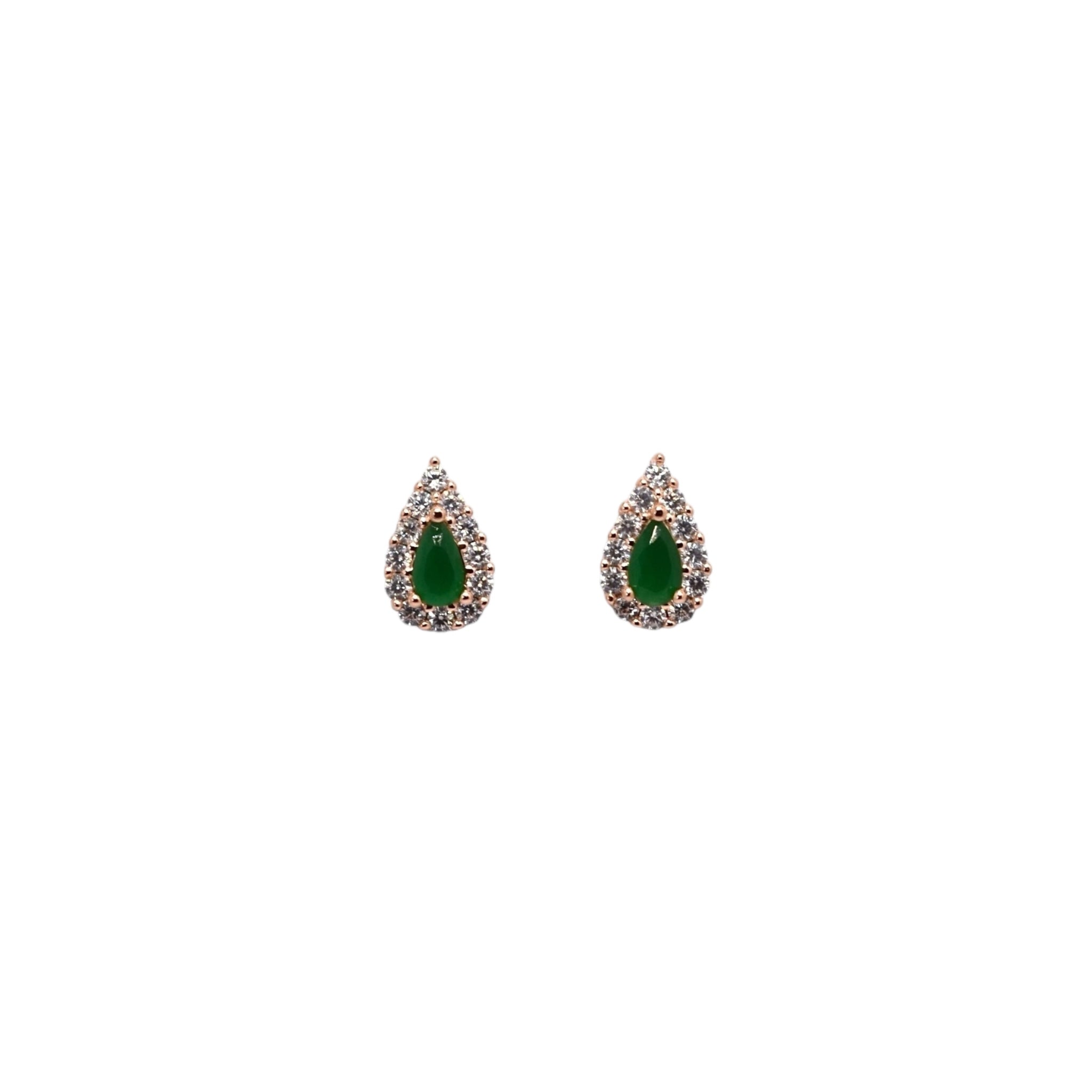 Rose Gold Emerald Coloured Pear Shape Studs