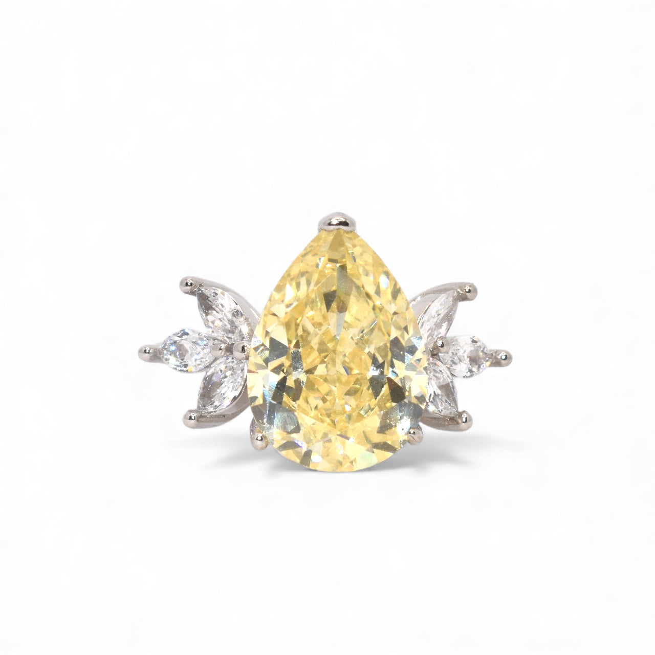 Ice Stone Yellow Coloured Pear Shape Ring
