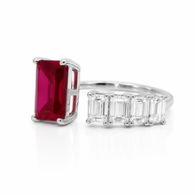 Ruby Coloured Emerald Cut Ring