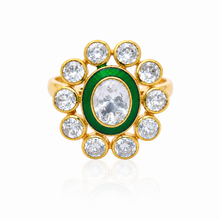 Emerald flower Adjustable  Moissanite Gold Plated Ring