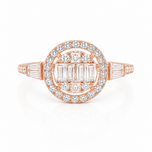 Rose Gold Halo Solitaire Baguette Ring