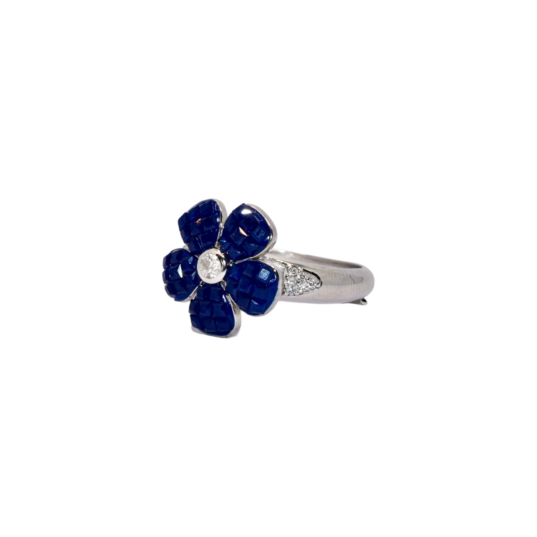 Sapphire Coloured Flower Ring