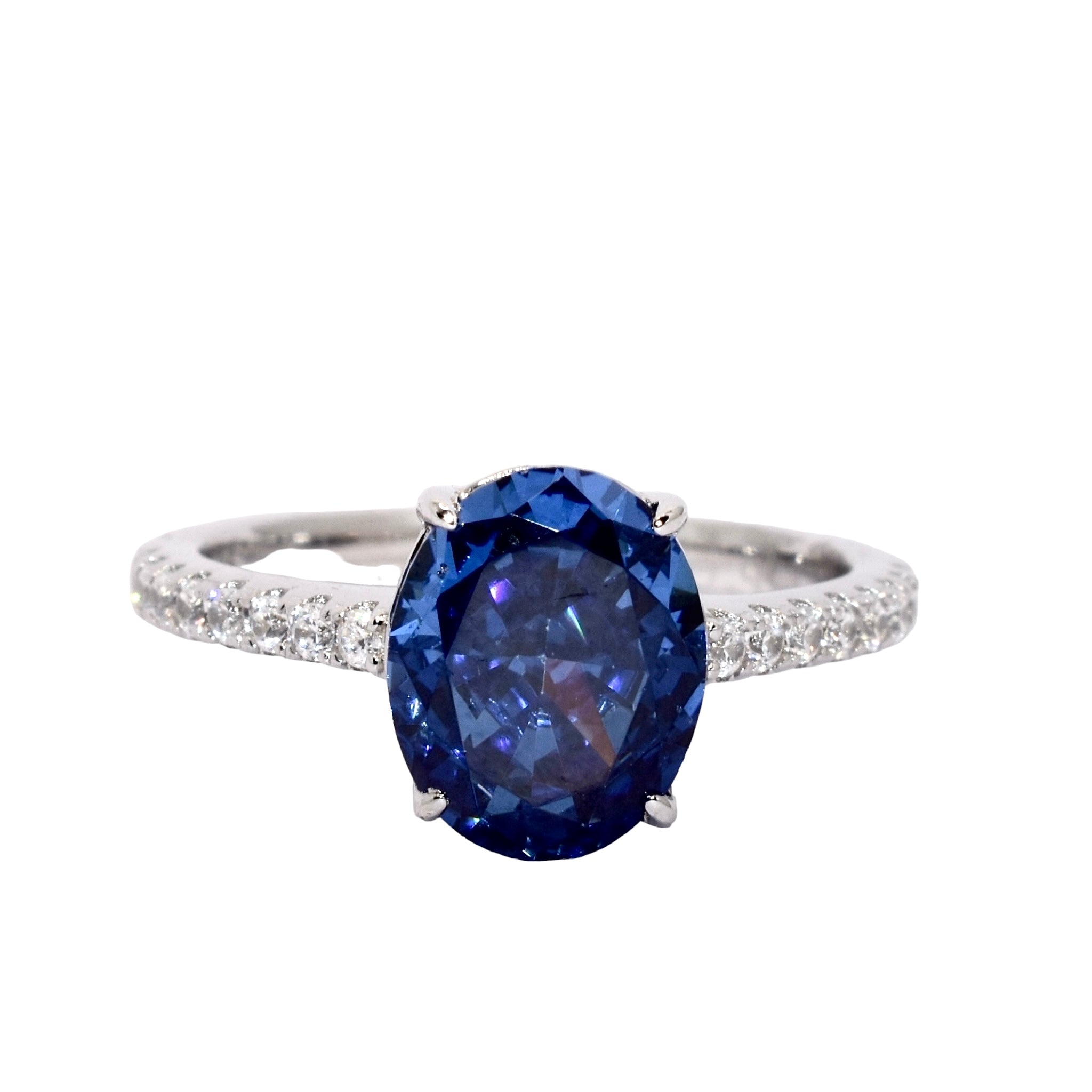 Sapphire Coloured Ice Cut Oval Ring