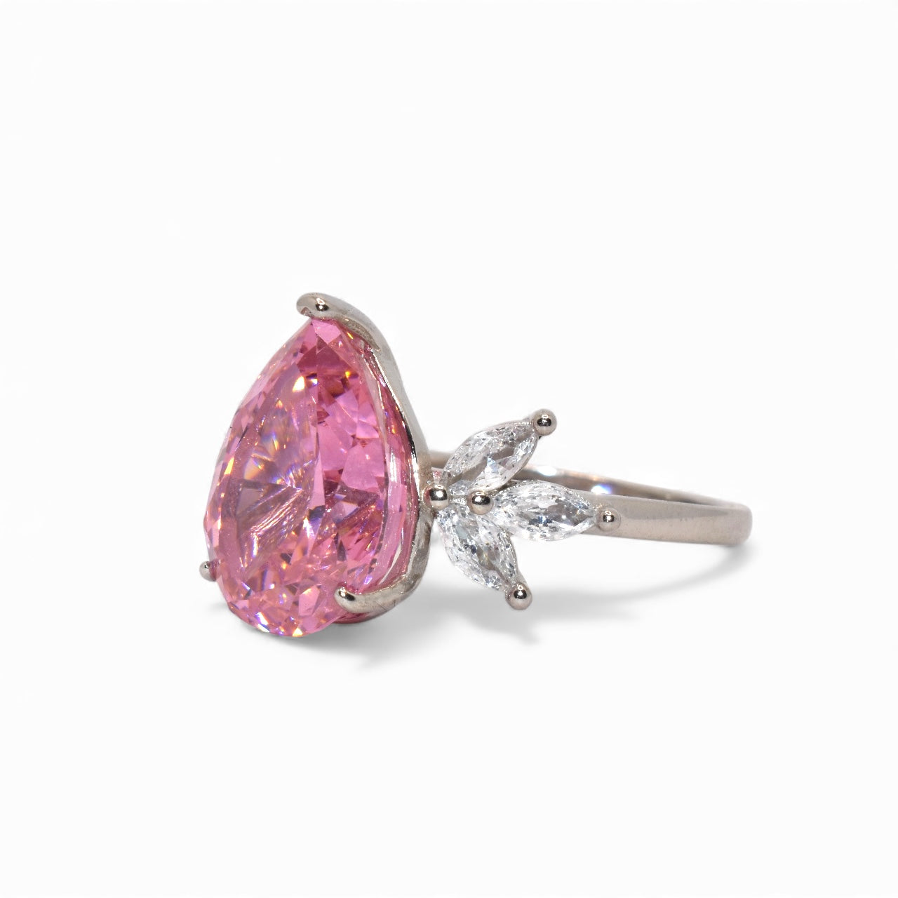 Ice Stone Pink Coloured Pear Shape Ring