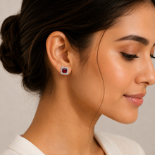 Halo Ruby Coloured Cushion Cut Studs