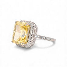 Halo Emerald Cut Yellow Coloured Ice Stone Ring
