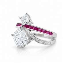 Cushion Cut Ruby Coloured Baguette Ring
