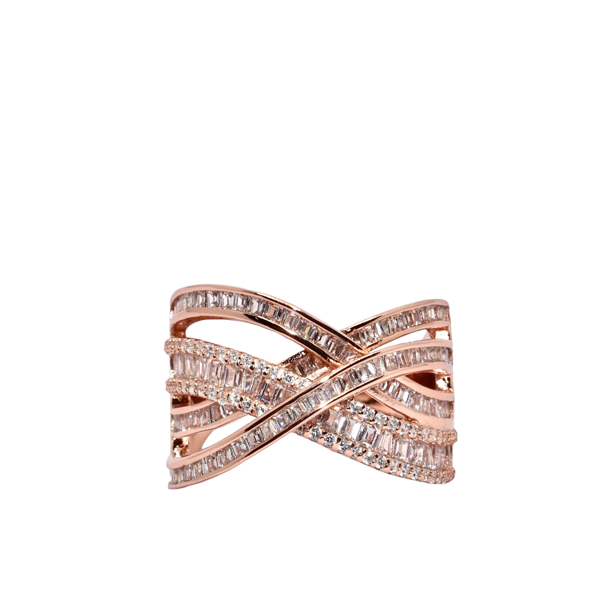 Rose Gold Criss Cross Baguette Ring