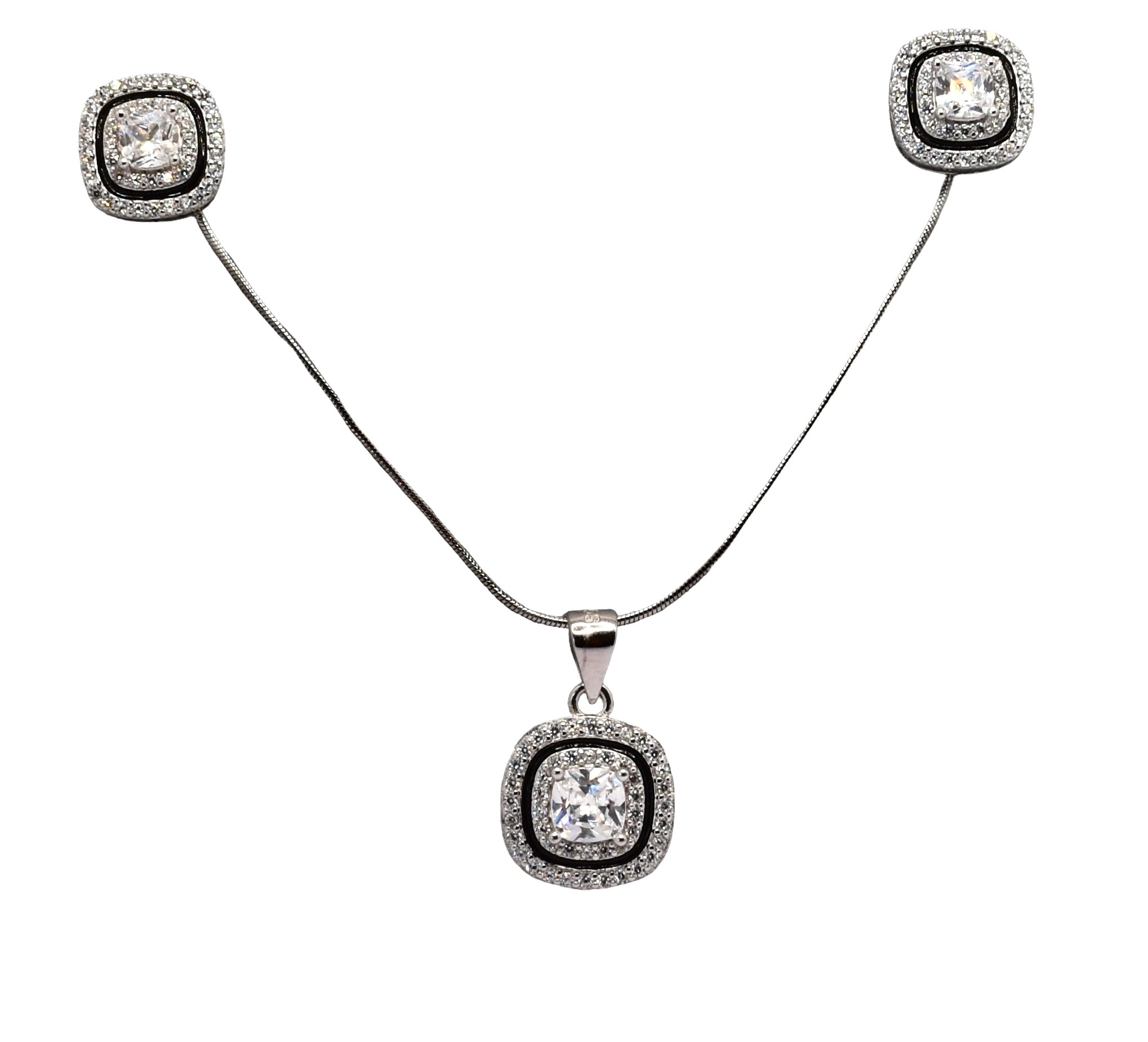 Halo Cushion Cut Necklace With Earring