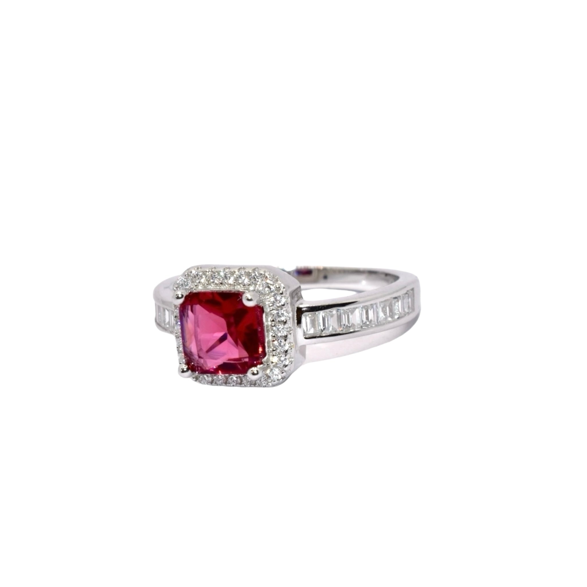 Ruby Coloured Cushion Cut Ring