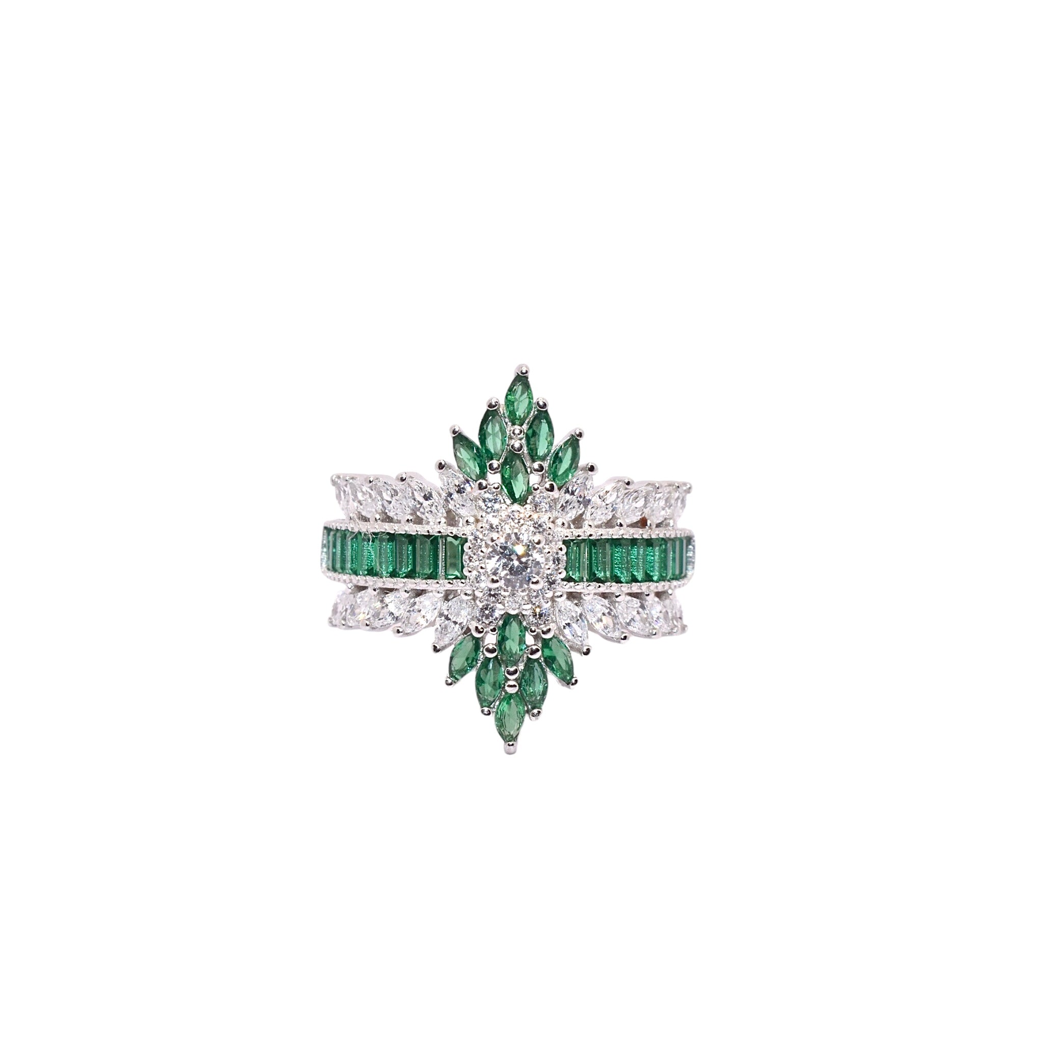 Flower Emerald Coloured Ring