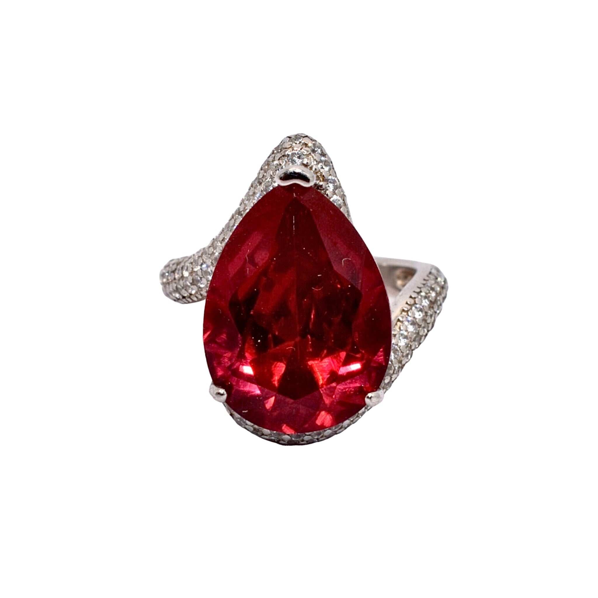 Ruby Coloured Pear Shape Ring