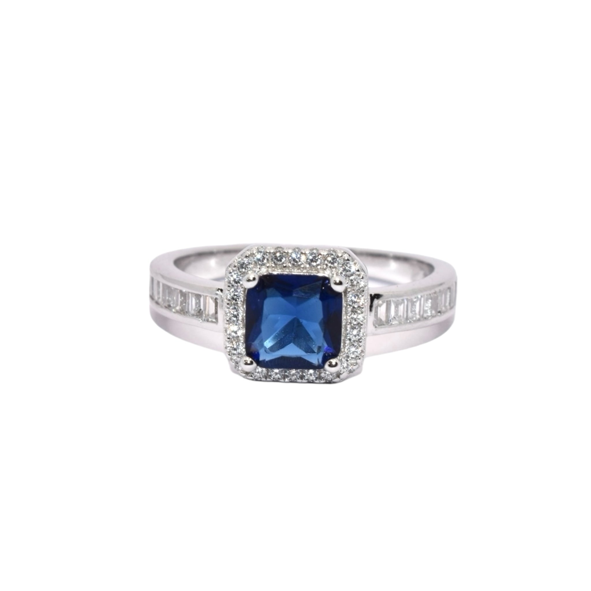 Sapphire Coloured Cushion Cut Ring