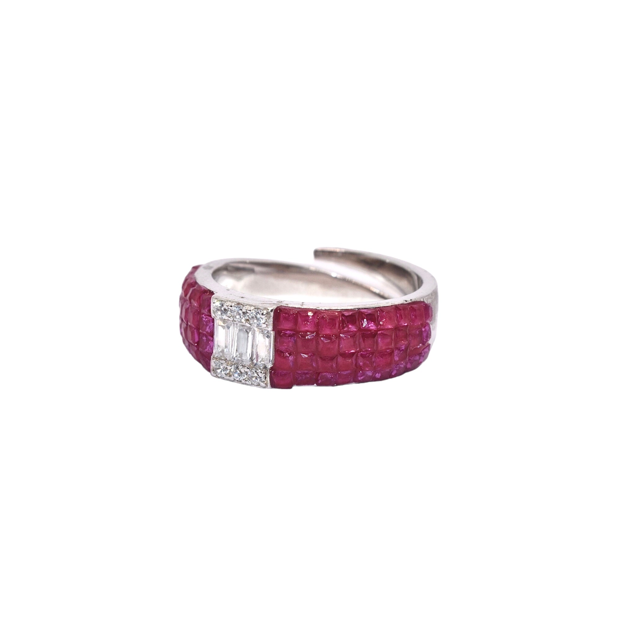 Ruby Coloured Emerald Cut Ring