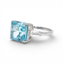 Aquamarine Coloured Cushion Cut Ring