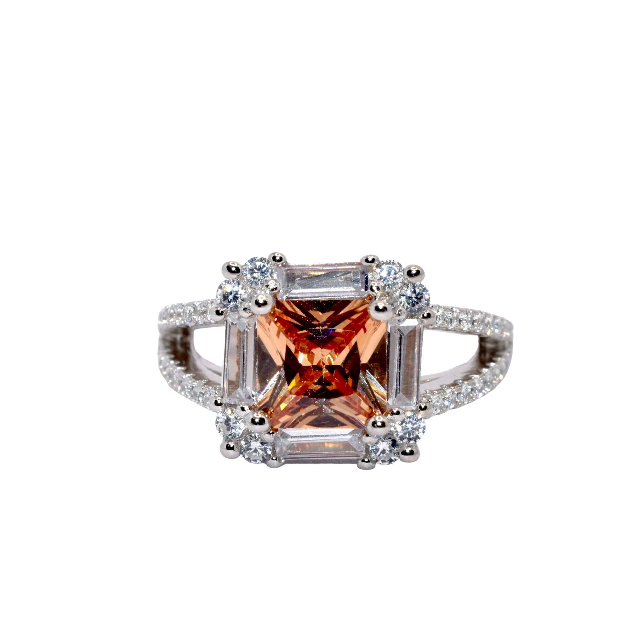 Citrine Coloured Cushion Cut Ring