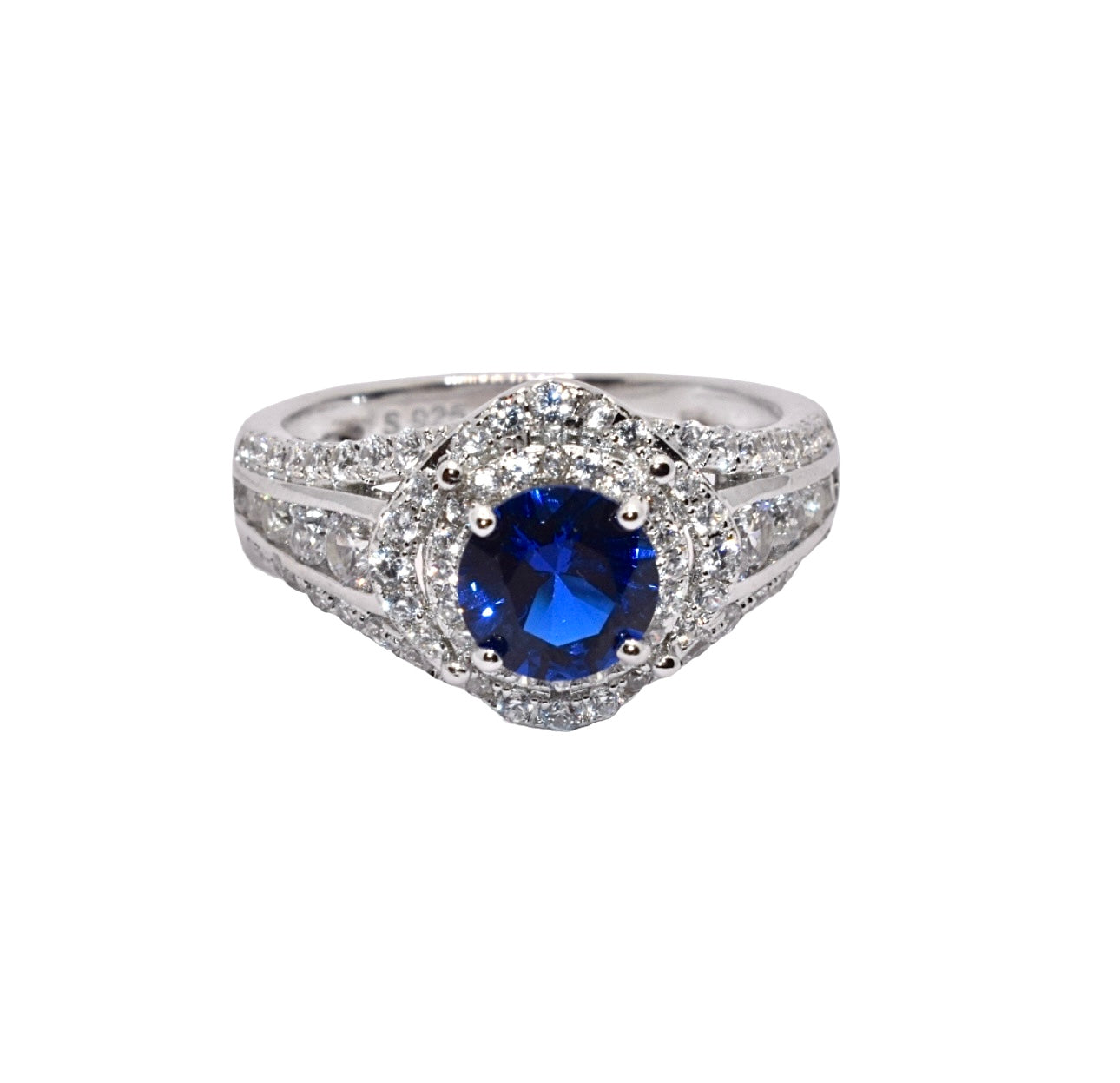 Double Halo Sapphire Coloured Ring