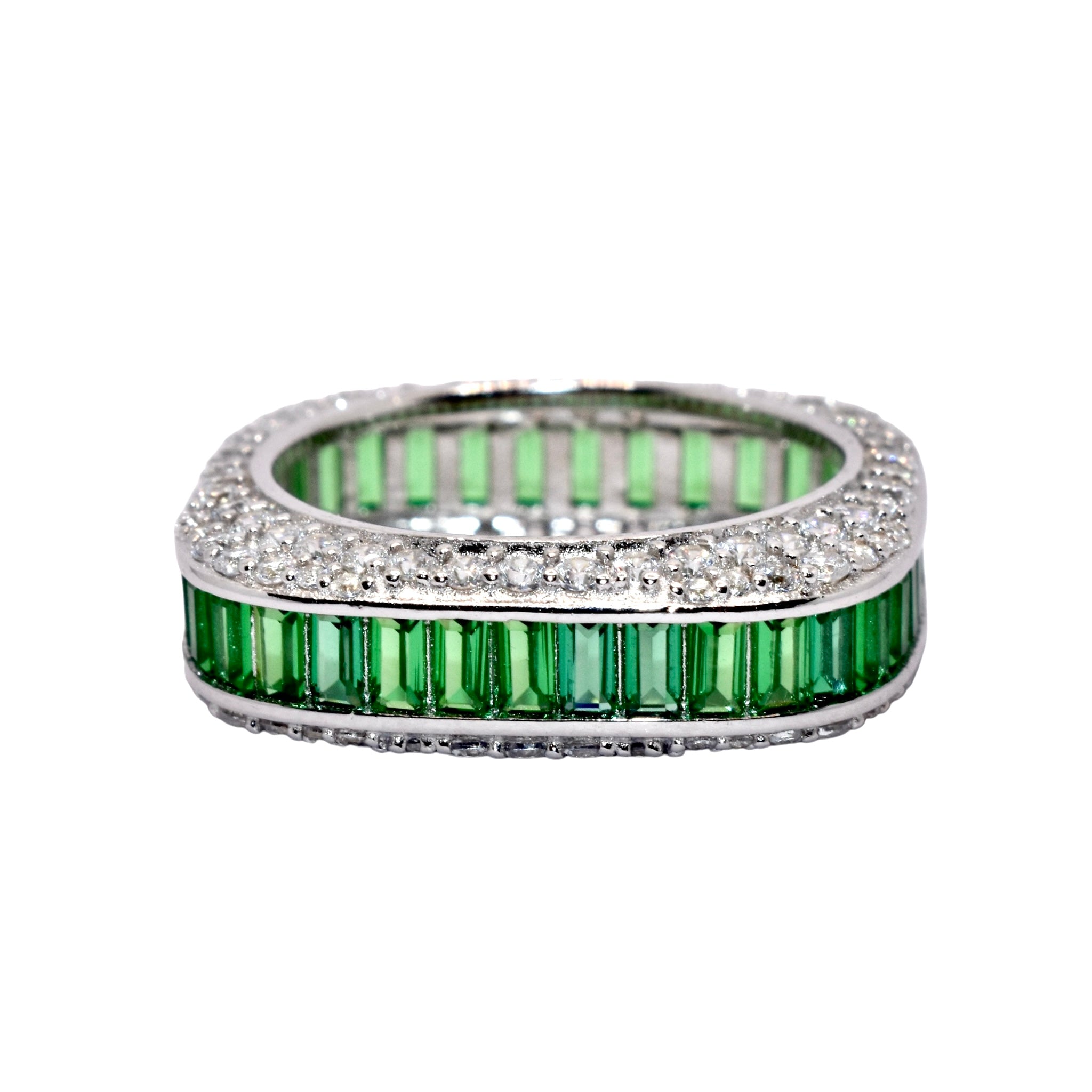 Emerald Coloured Baguette Band Ring