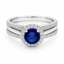 Sapphire Halo Solitaire Set Ring