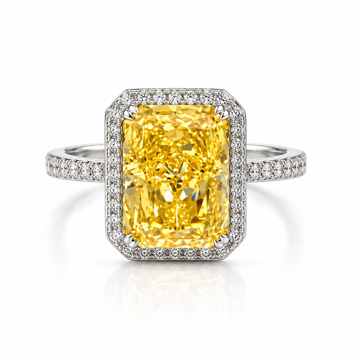 Yellow Coloured Emerald Cut Ring