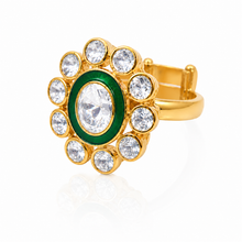 Emerald flower Adjustable  Moissanite Gold Plated Ring