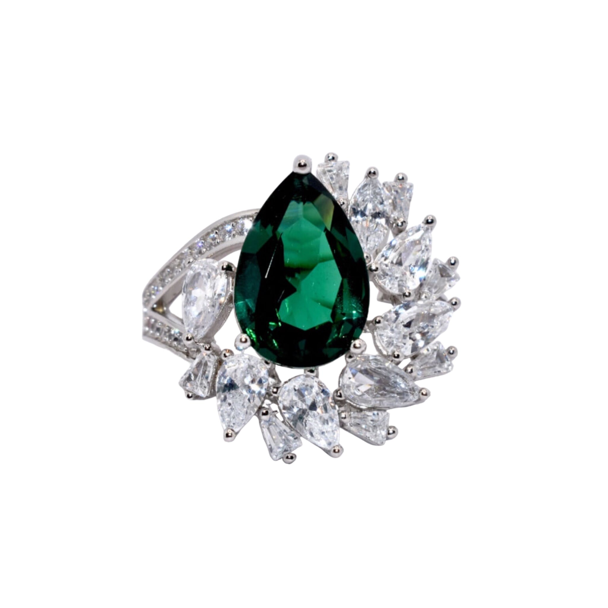 Emerald Coloured Pear Shape Ring