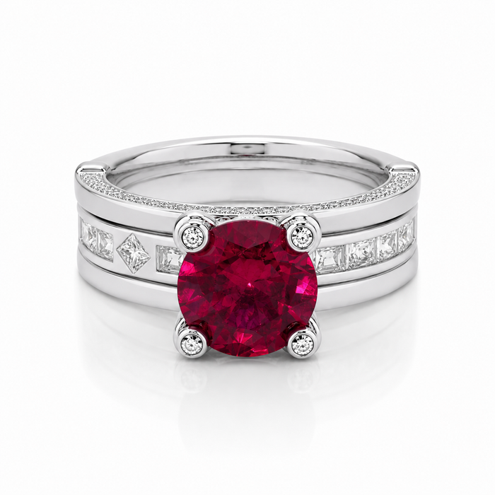 Solitaire Ruby Coloured Dual Set Ring