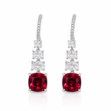 Ruby Coloured Cushion Cut Earring
