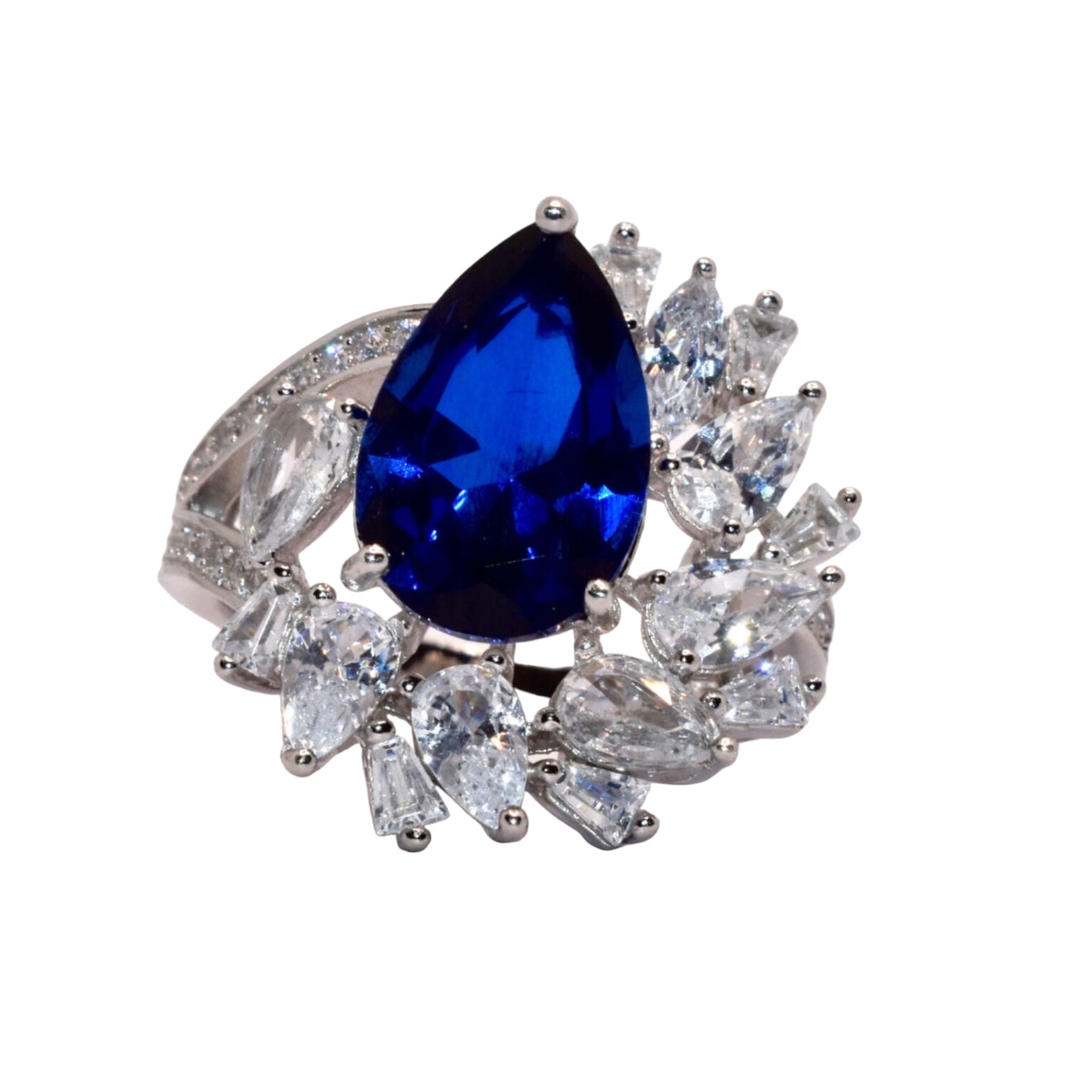 Sapphire Coloured Pear Shape Ring