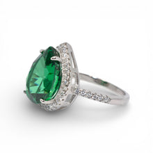 Halo Emerald Coloured Pear Shape Ring