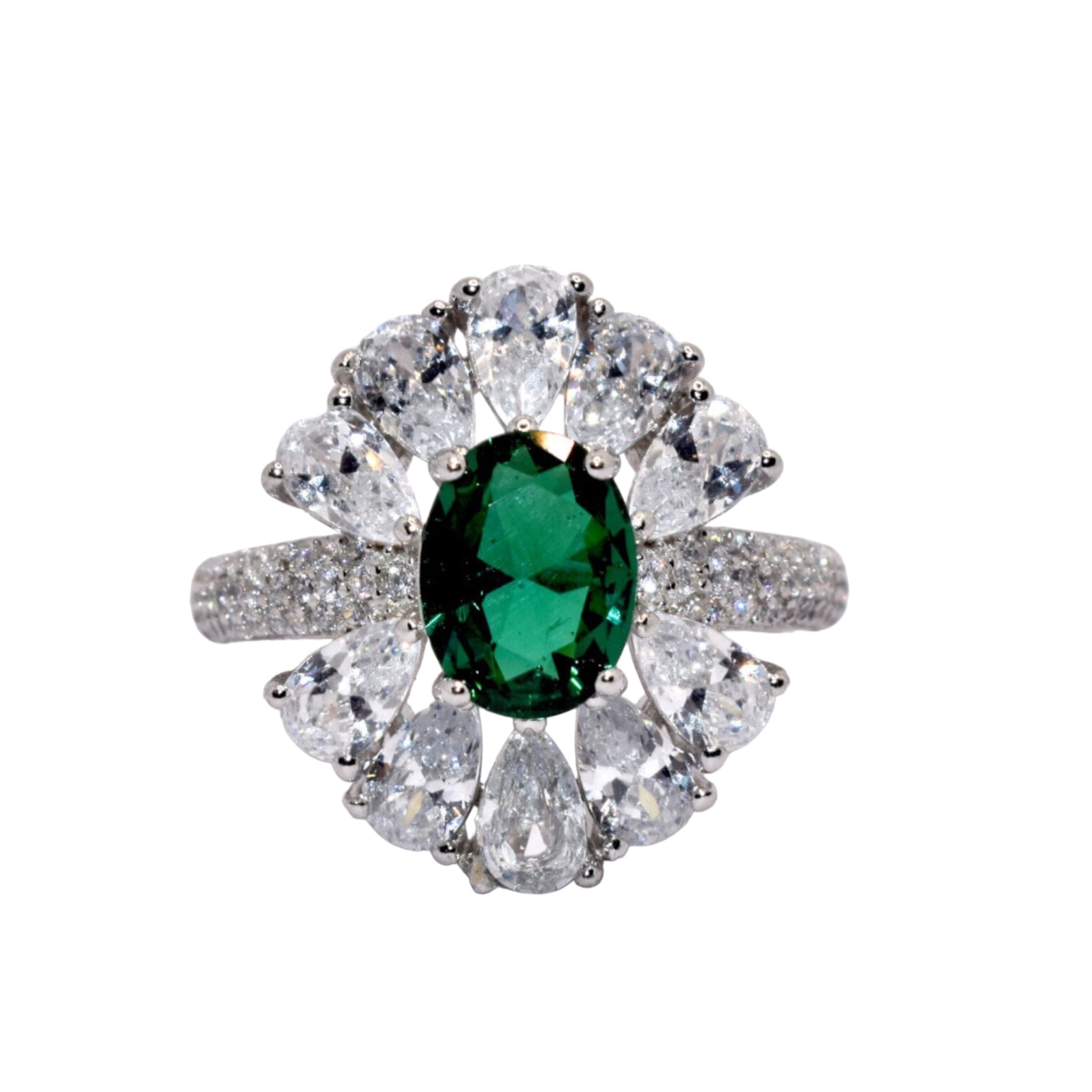 Emerald Coloured Oval Shape Ring