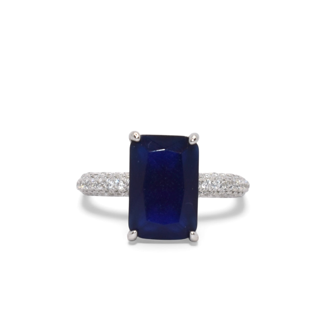 Sapphire Coloured Emerald Cut Ring