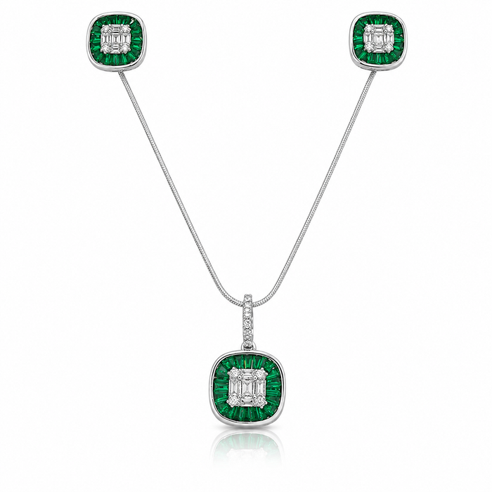 Cushion Cut Emerald Coloured Chain Pendant