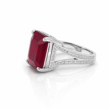 Ruby Coloured Cushion Cut Ring